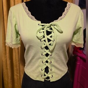 Lace-Up Green Top with Lace Trim DELIA*S XL